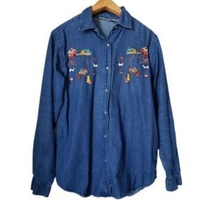Cabin Creek farm embroidery denim shirt size medium tall